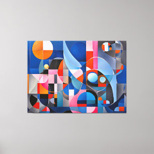 Gentle Geometry: Hues of Blue & Pink in Abstract Canvas Print