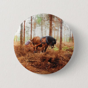 Gentle Giant - Draft Horse Hauling Logs in Forest 6 Cm Round Badge