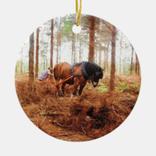 Gentle Giant - Draught   Horse Hauling Logs in Ceramic Tree Decoration