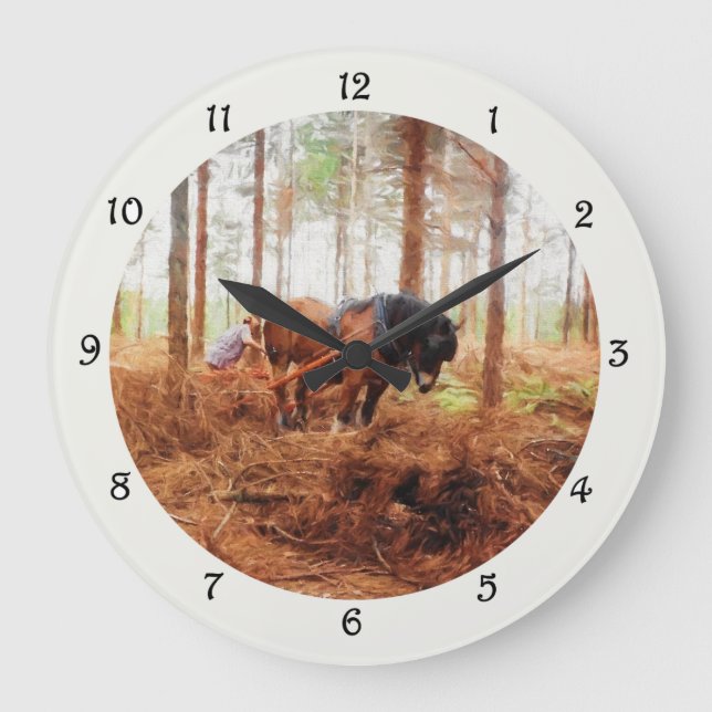 Gentle Giant - Draught   Horse Hauling Logs in Large Clock (Front)