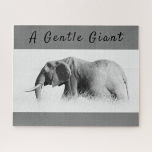 Gentle Giant Elephant high key photo with text Jigsaw Puzzle