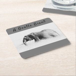 Gentle Giant Elephant high key photo with text Square Paper Coaster