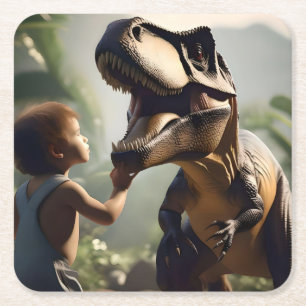Gentle Giant: The Friendly T-Rex Who Loves a Pat Square Paper Coaster