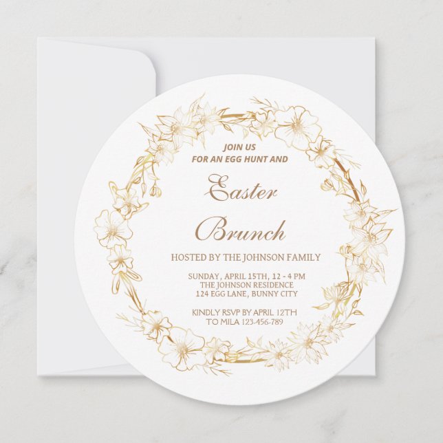 Gentle gold wreath, spring Ester branch Invitation (Front)