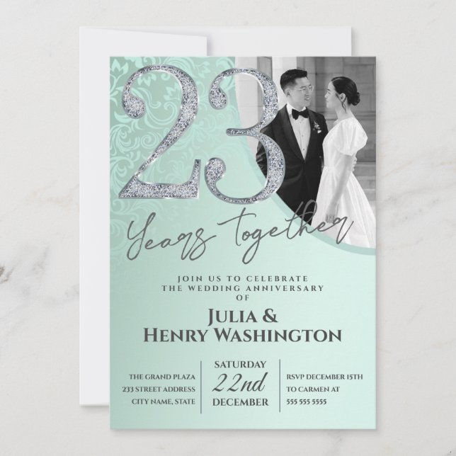 Gentle Green 23rd  Wedding Anniversary  Invitation (Front)
