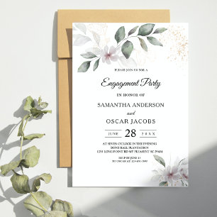 Gentle Greenery Watercolor Leaf & Flower Gold Invitation
