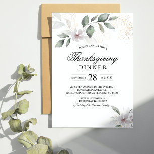 Gentle Greenery Watercolor Leaf & Flower   Gold Invitation