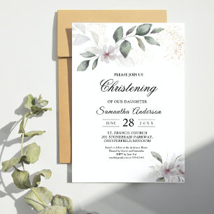 Gentle Greenery Watercolor Leaf & Flower Gold Invitation