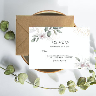  Gentle Greenery Watercolor Leaf & Flower   Gold Invitation Postcard