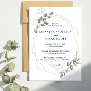 Gentle Greenery Watercolor Leaf Frame & Flower Invitation