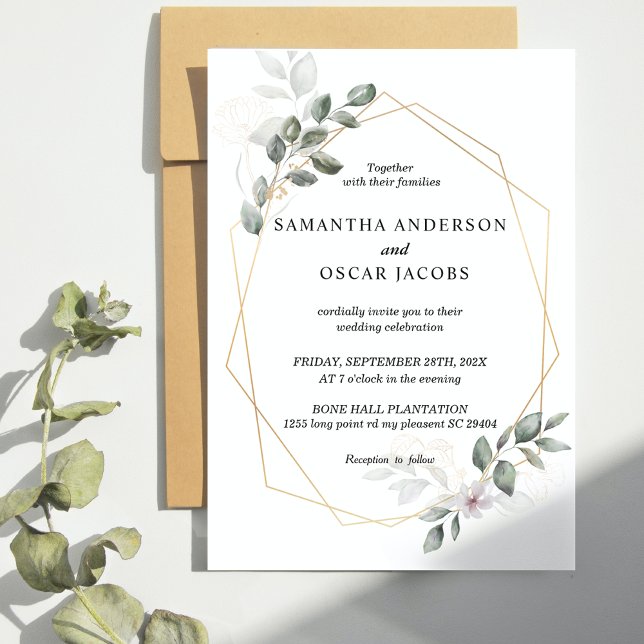  Gentle Greenery Watercolor Leaf Frame & Flower Invitation (Creator Uploaded)