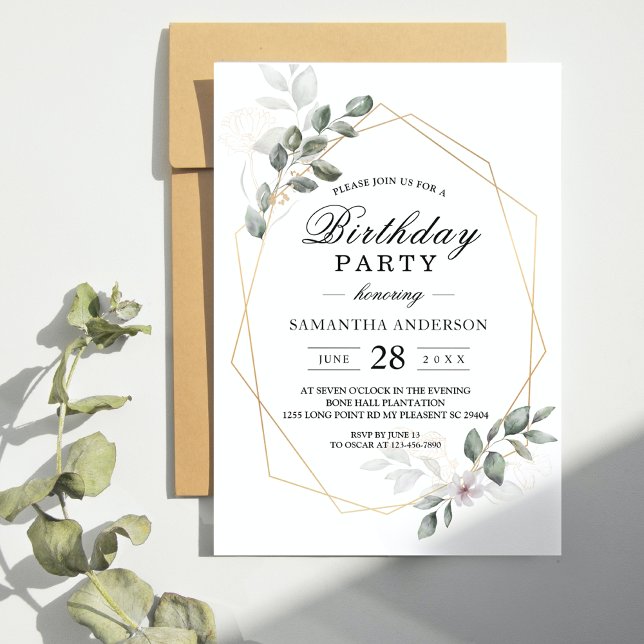  Gentle Greenery Watercolor Leaf Frame & Flower Invitation (Creator Uploaded)