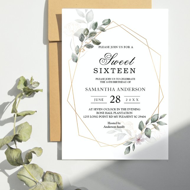  Gentle Greenery Watercolor Leaf Frame & Flower Invitation (Creator Uploaded)
