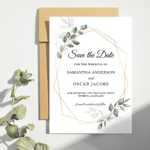 Gentle Greenery Watercolor Leaf Frame & Flower Save The Date