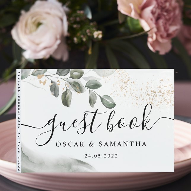  Gentle Greenery Watercolor Leaf | Gold Dust | Guest Book (Creator Uploaded)