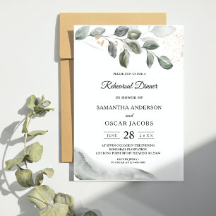 Gentle Greenery Watercolor Leaf Gold Dust Invitation