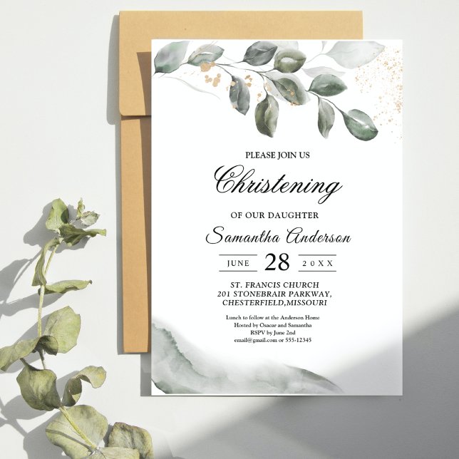  Gentle Greenery Watercolor Leaf | Gold Dust  Invitation (Creator Uploaded)