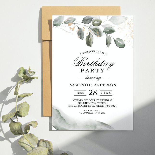  Gentle Greenery Watercolor Leaf | Gold Dust  Invitation (Creator Uploaded)