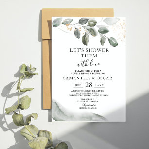 Gentle Greenery Watercolor Leaf   Gold Dust  Invitation