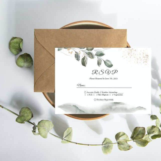  Gentle Greenery Watercolor Leaf | Gold Dust  Invitation Postcard (Creator Uploaded)