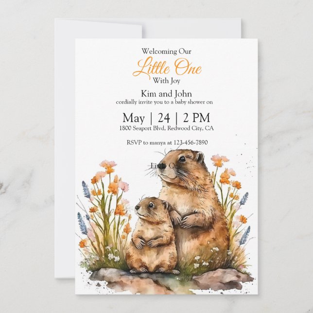 Gentle Groundhogs in a Spring Meadow Invitation (Front)
