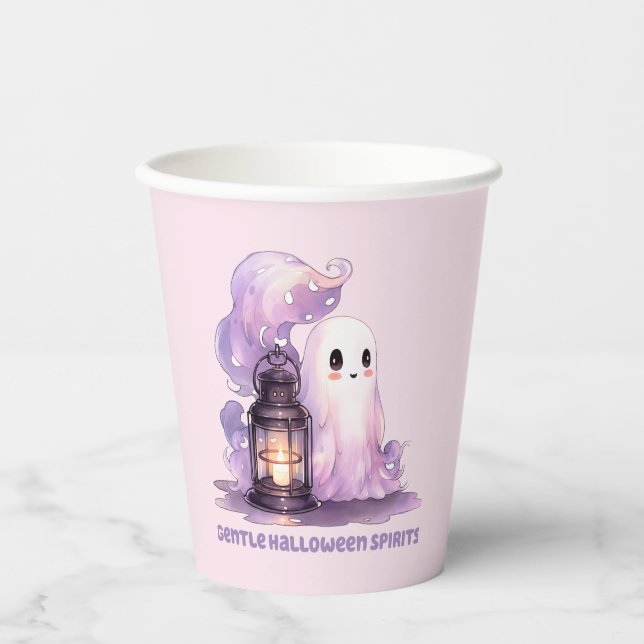 Gentle Halloween Spirits - Pastel Ghost Paper Cups (Front)