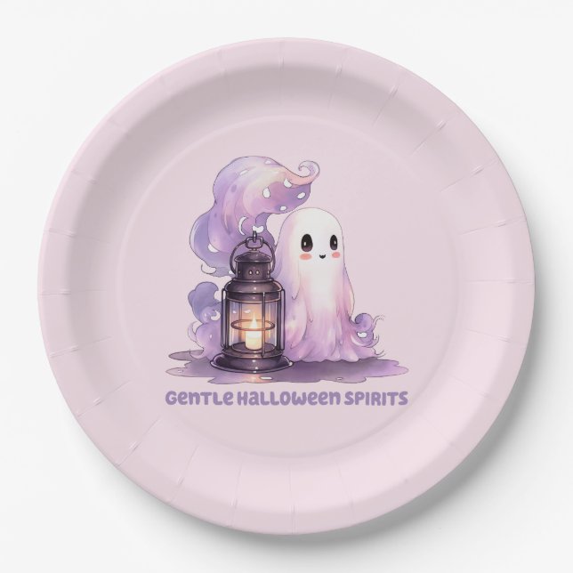 Gentle Halloween Spirits - Pastel Ghost Paper Plate (Front)