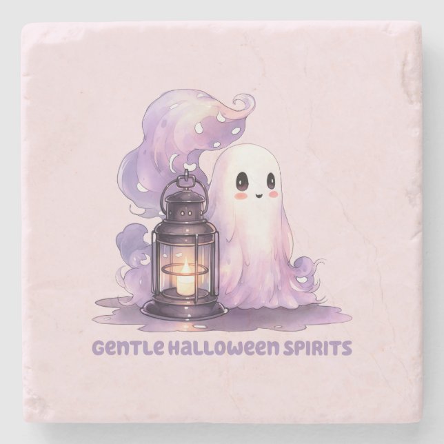 Gentle Halloween Spirits - Pastel Ghost Stone Coaster (Front)