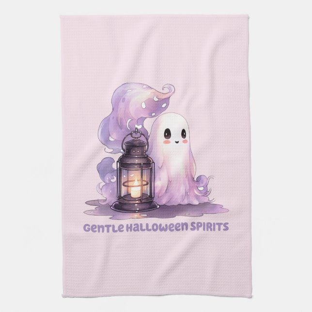 Gentle Halloween Spirits - Pastel Ghost Tea Towel (Vertical)