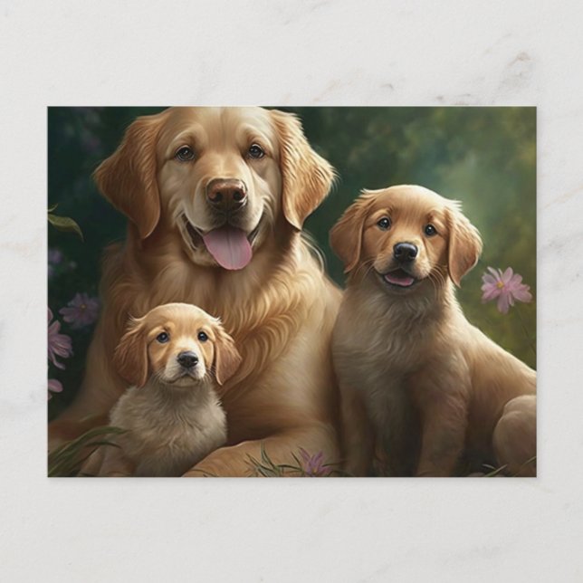 Gentle Labrador Family: Mother and Puppies Postcard (Front)