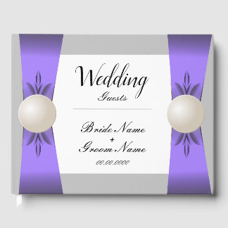 Gentle Lavender & Grey Pearl Ribbon Wedding Guest Book