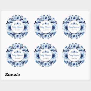 Gentle Light Blue Flower Watercolor Baby Shower  Classic Round Sticker