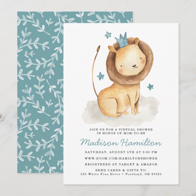 Gentle Lion Virtual Baby Shower Invitation (Front/Back)