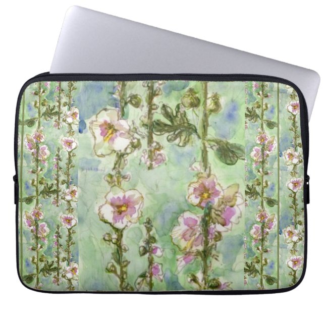 Gentle Mallow Light Pink Flowers & Green Laptop Sl Laptop Sleeve (Front)