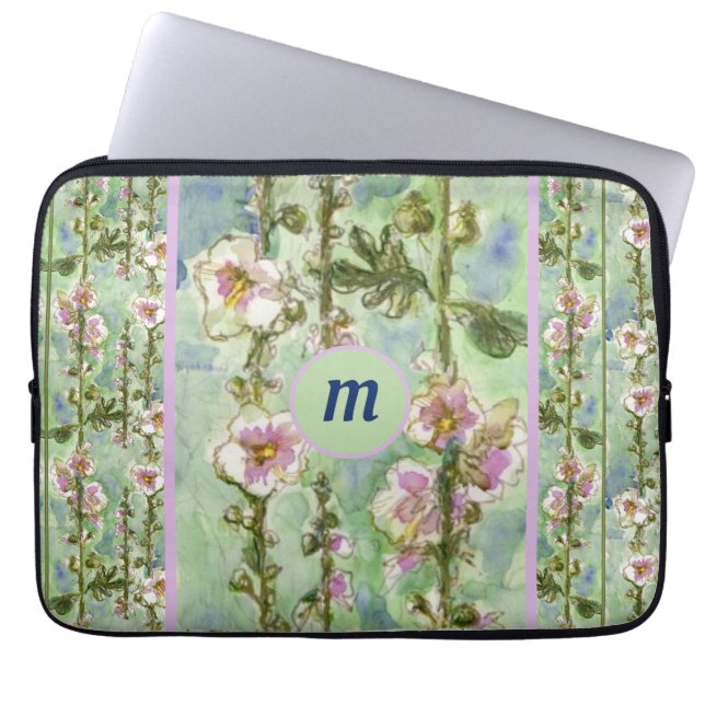 Gentle Mallow Light Pink Flowers & Monogram  Laptop Sleeve (Front)