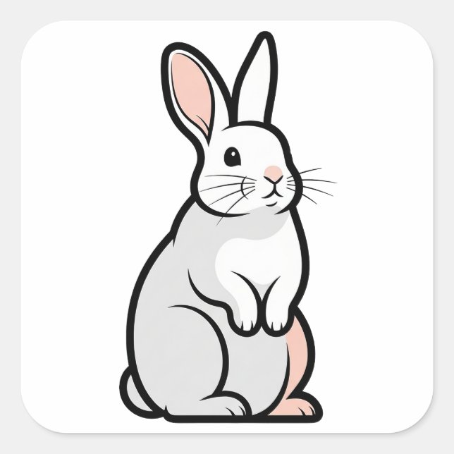 Gentle Minimal Rabbit Illustration Square Sticker (Front)