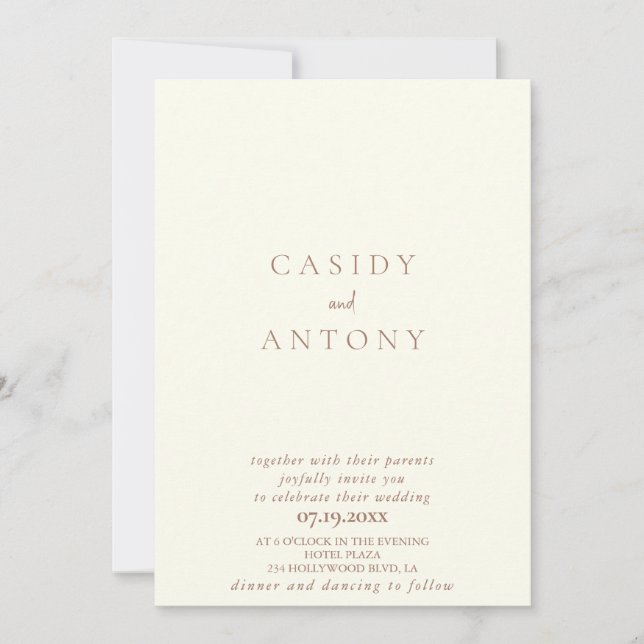 Gentle minimalist ivory neutral all in one invitation (Front)