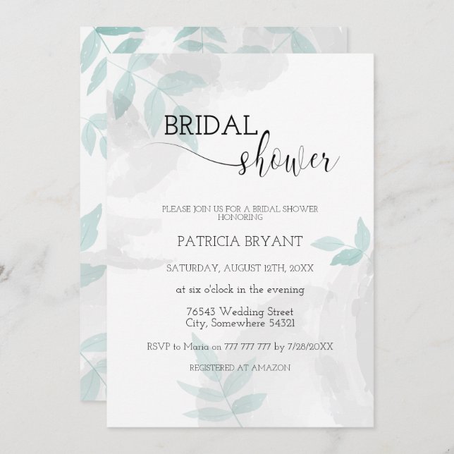 Gentle mint and grey Bridal Shower Invitation (Front/Back)