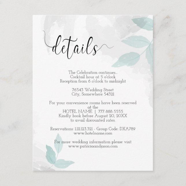  Gentle mint and grey Wedding Details Enclosure Card (Front)