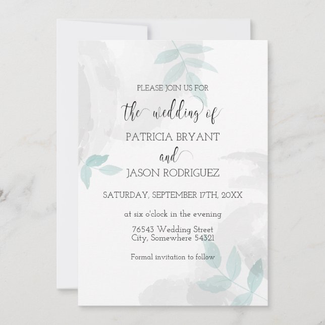 Gentle mint and grey Wedding Invitation (Front)