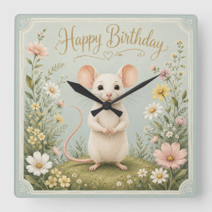 Gentle Mouse Garden Birthday Square Wall Clock
