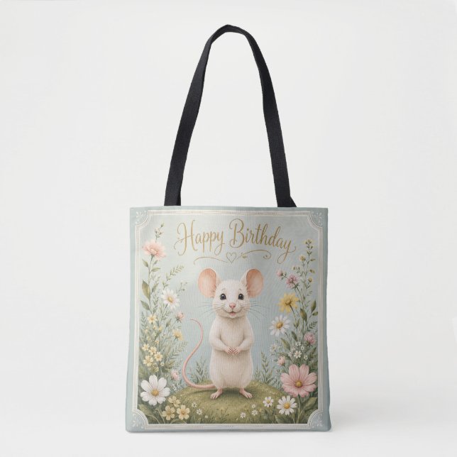 Gentle Mouse Garden Birthday Tote Bag (Front)