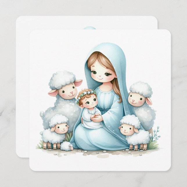 Gentle Night – Baby Jesus and Lambs  Holiday Card (Front/Back)