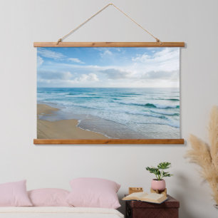 Gentle Ocean Waves, Sandy Beach Hanging Tapestry