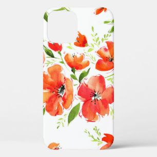 Gentle Orange Poppies Watercolor Pattern iPhone 12 Case