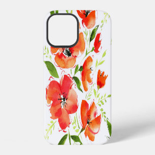 Gentle Orange Poppies Watercolor Pattern iPhone 12 Case
