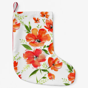 Gentle Orange Poppies Watercolor Pattern Small Christmas Stocking