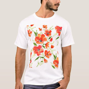 Gentle Orange Poppies Watercolor Pattern T-Shirt