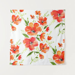Gentle Orange Poppies Watercolor Pattern Tapestry