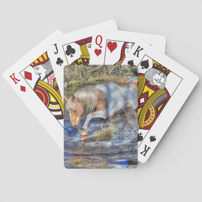 Gentle Palomino Pinto Stallion Playing in Pond Playing Cards (Back)